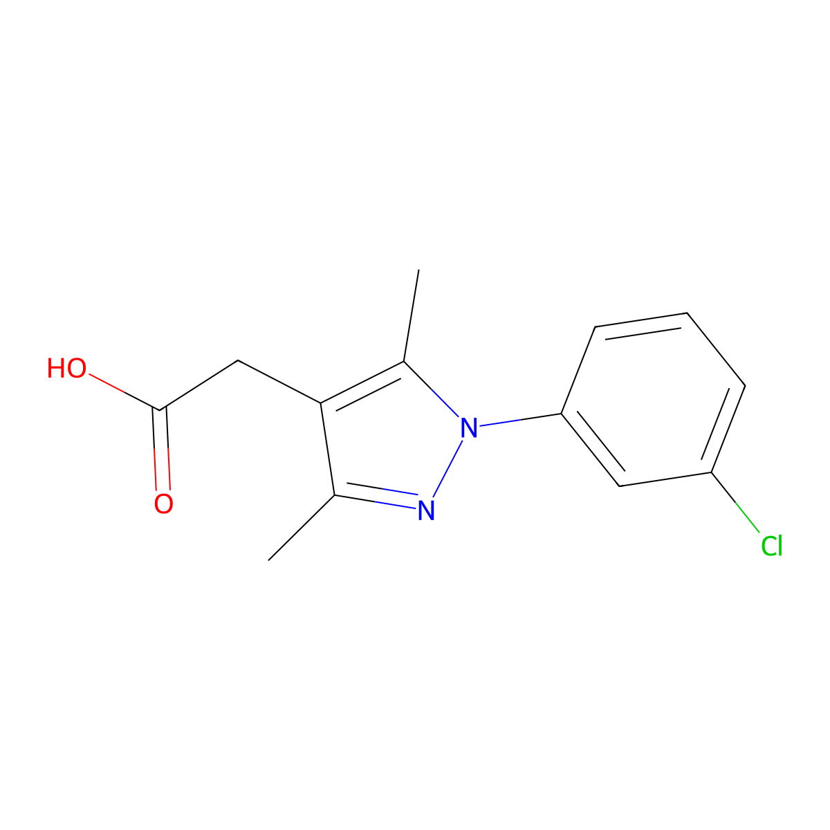 2-(1-(3-Chlorophenyl)-3,5-dimethyl-1H-pyrazol-4-yl)acetic acid molecular structure, CAS 32711-01-6