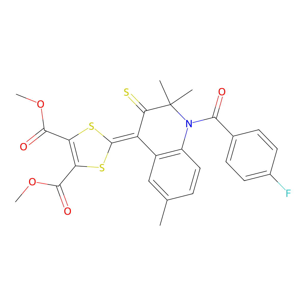 Dimethyl 2-[1-(4-fluorobenzoyl)-2,2,6-trimethyl-3-sulfanylidenequinolin-4-ylidene]-1,3-dithiole-4,5-dicarboxylate molecular structure, CAS 327166-67-6