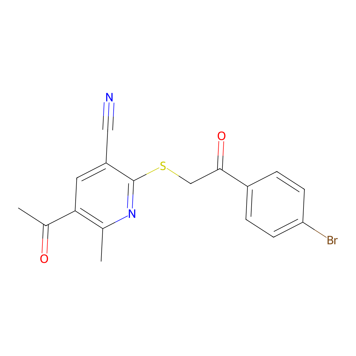 5-Acetyl-2-[2-(4-bromophenyl)-2-oxoethyl]sulfanyl-6-methylpyridine-3-carbonitrile molecular structure, CAS 327166-71-2