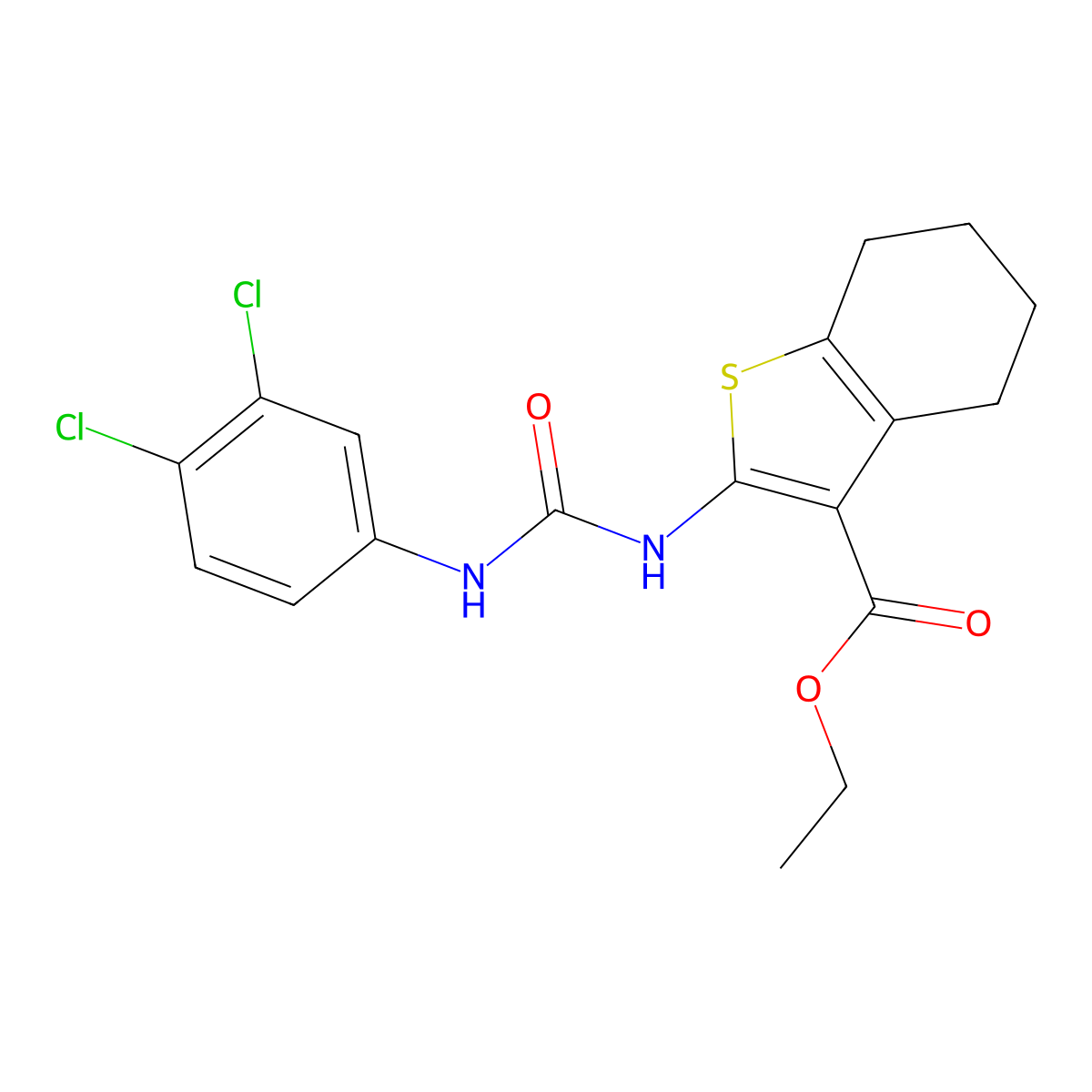Ethyl 2-{[(3,4-dichlorophenyl)carbamoyl]amino}-4,5,6,7-tetrahydro-1-benzothiophene-3-carboxylate molecular structure, CAS 327167-06-6