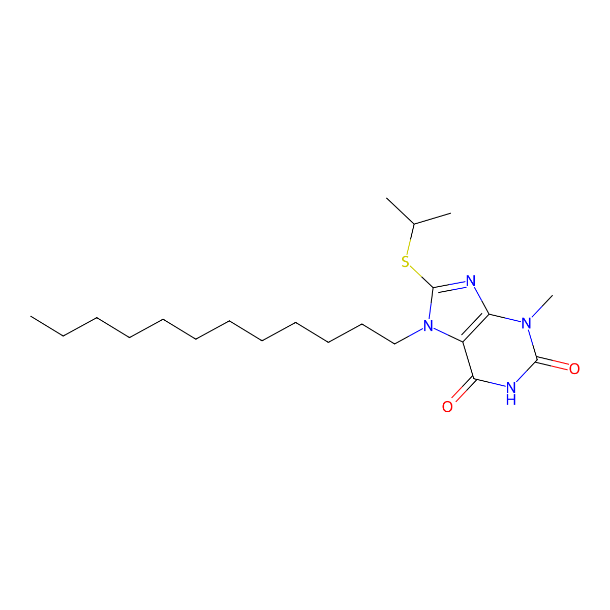 7-dodecyl-8-(isopropylsulfanyl)-3-methyl-3,7-dihydro-1H-purine-2,6-dione molecular structure, CAS 327167-12-4