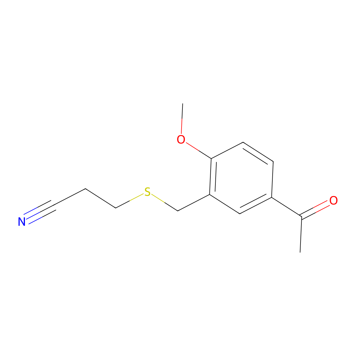 3-[(5-Acetyl-2-methoxyphenyl)methylsulfanyl]propanenitrile molecular structure, CAS 327167-27-1