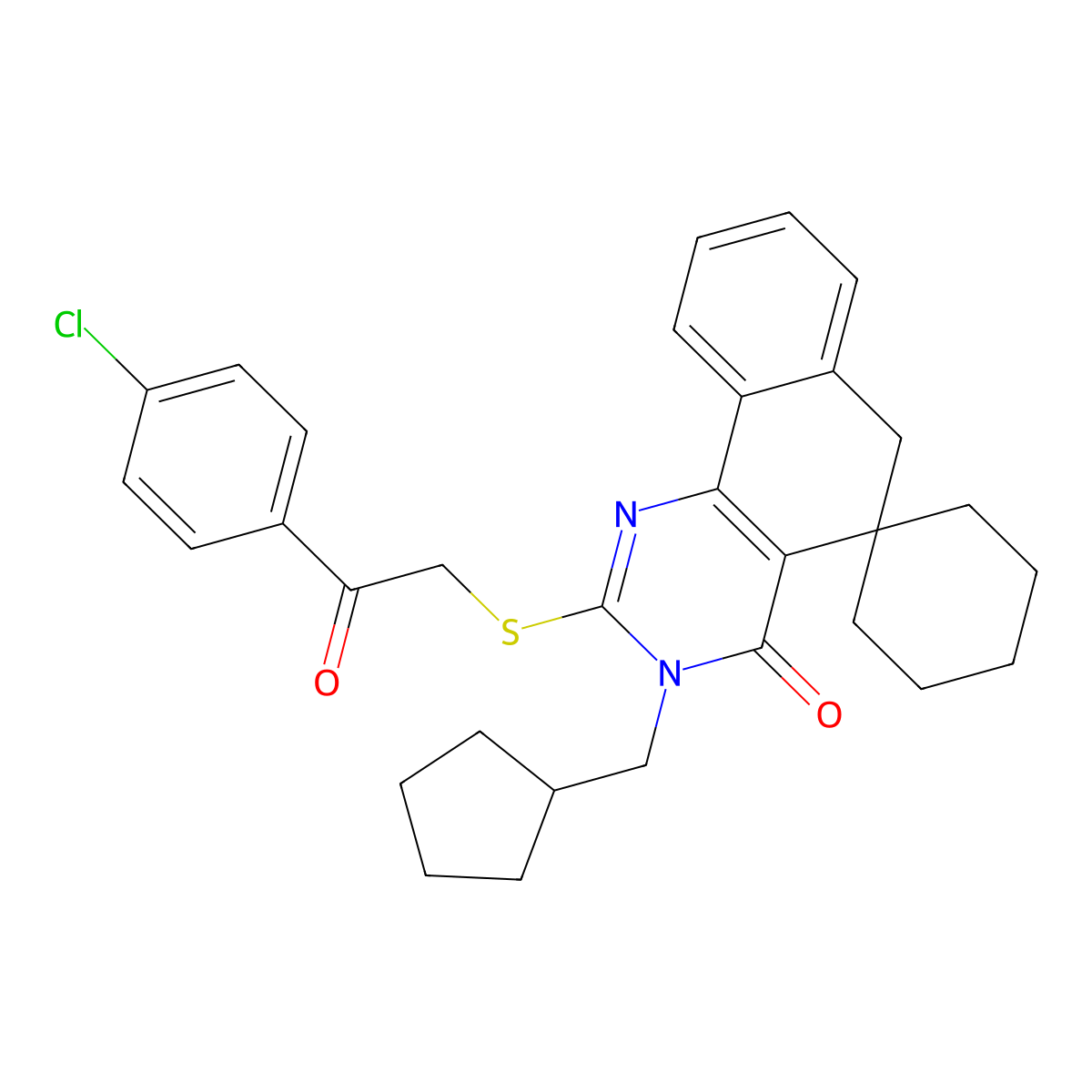 2-[2-(4-chlorophenyl)-2-oxoethyl]sulfanyl-3-(cyclopentylmethyl)spiro[6H-benzo[h]quinazoline-5,1'-cyclohexane]-4-one molecular structure, CAS 327167-36-2