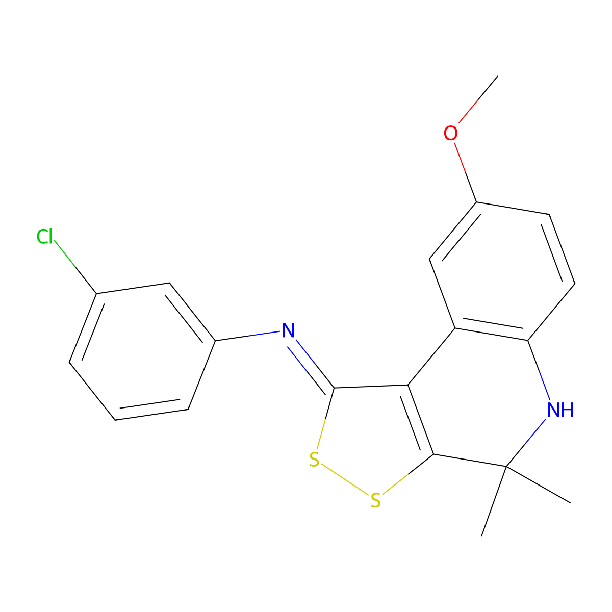 3-chloro-N-(8-methoxy-4,4-dimethyl-4,5-dihydro-1H-[1,2]dithiolo[3,4-c]quinolin-1-ylidene)aniline molecular structure, CAS 327167-50-0