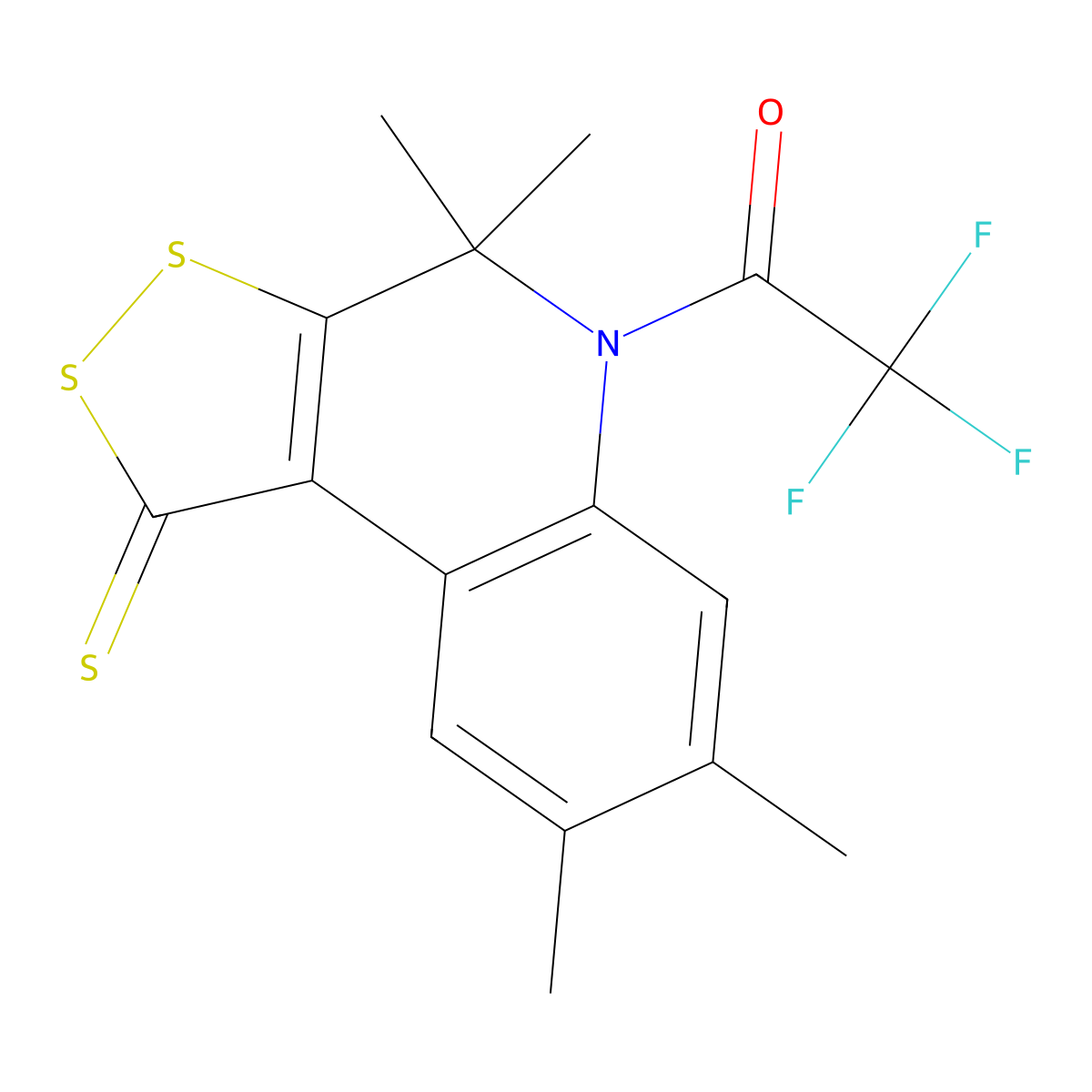 2,2,2-trifluoro-1-(4,4,7,8-tetramethyl-1-thioxo-1,4-dihydro-5H-[1,2]dithiolo[3,4-c]quinolin-5-yl)ethanone molecular structure, CAS 327167-58-8