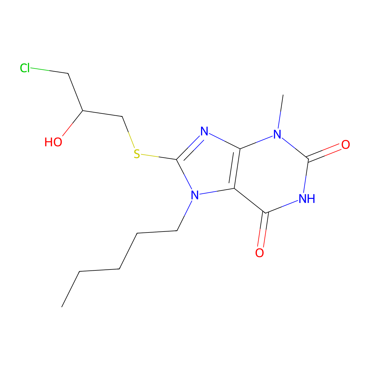 8-[(3-chloro-2-hydroxypropyl)sulfanyl]-3-methyl-7-pentyl-3,7-dihydro-1H-purine-2,6-dione molecular structure, CAS 327167-64-6