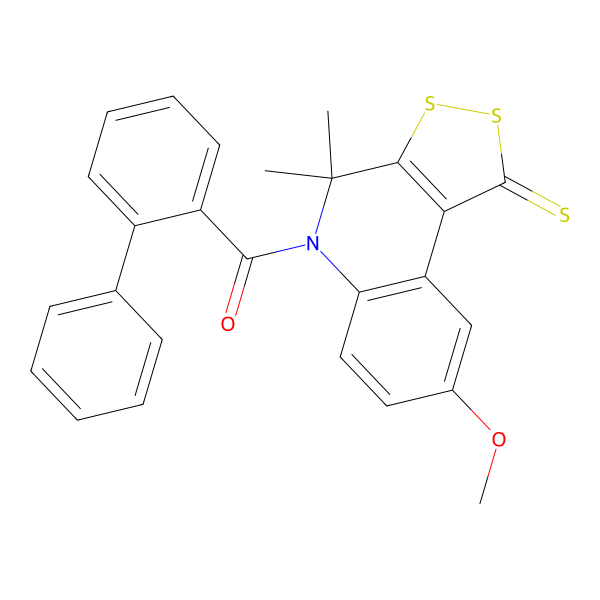 (8-Methoxy-4,4-dimethyl-1-sulfanylidenedithiolo[3,4-c]quinolin-5-yl)-(2-phenylphenyl)methanone molecular structure, CAS 327167-80-6