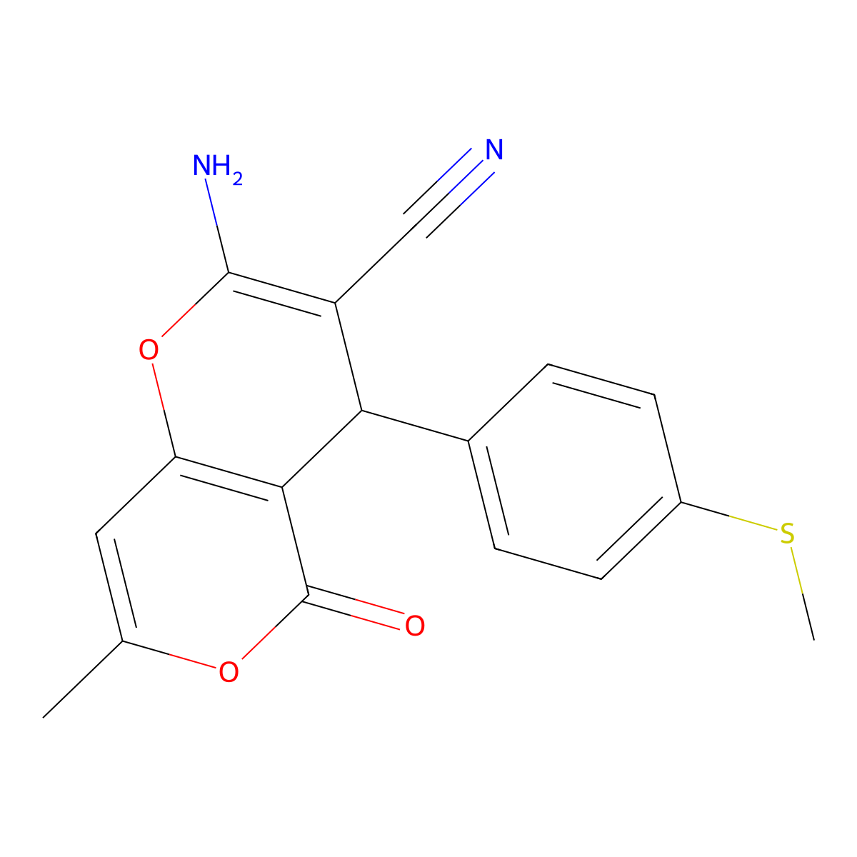 2-amino-7-methyl-4-(4-methylsulfanylphenyl)-5-oxo-4H-pyrano[3,2-c]pyran-3-carbonitrile molecular structure, CAS 327167-82-8