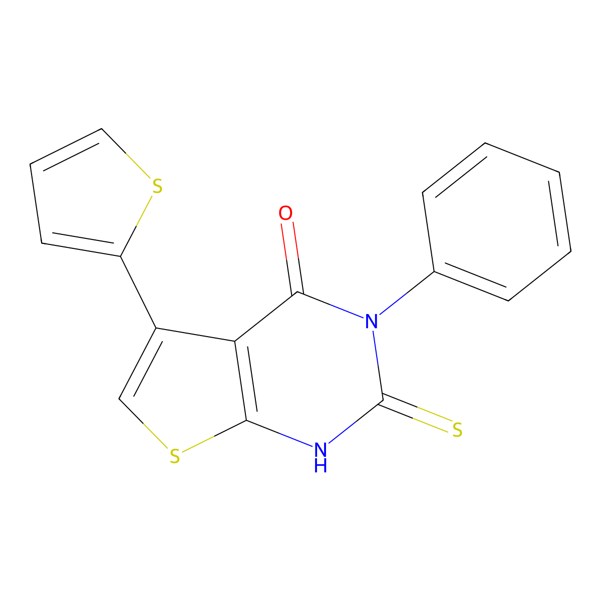 3-phenyl-2-sulfanyl-5-(thiophen-2-yl)-3H,4H-thieno[2,3-d]pyrimidin-4-one molecular structure, CAS 327167-86-2