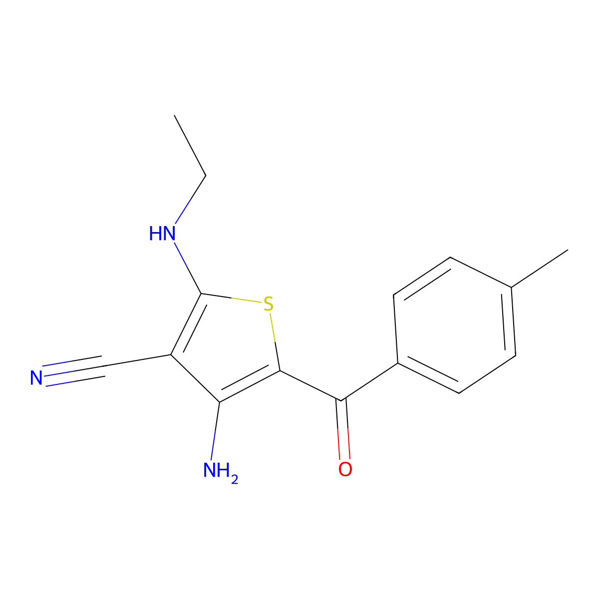 4-Amino-2-(ethylamino)-5-(4-methylbenzoyl)thiophene-3-carbonitrile molecular structure, CAS 327167-87-3
