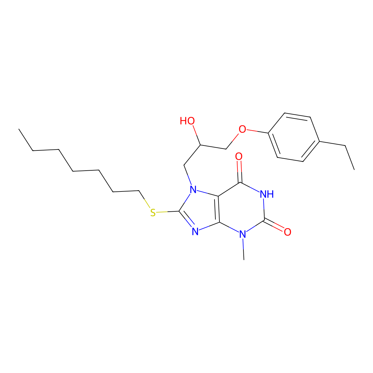 7-[3-(4-Ethylphenoxy)-2-hydroxypropyl]-8-heptylsulfanyl-3-methylpurine-2,6-dione molecular structure, CAS 327167-96-4