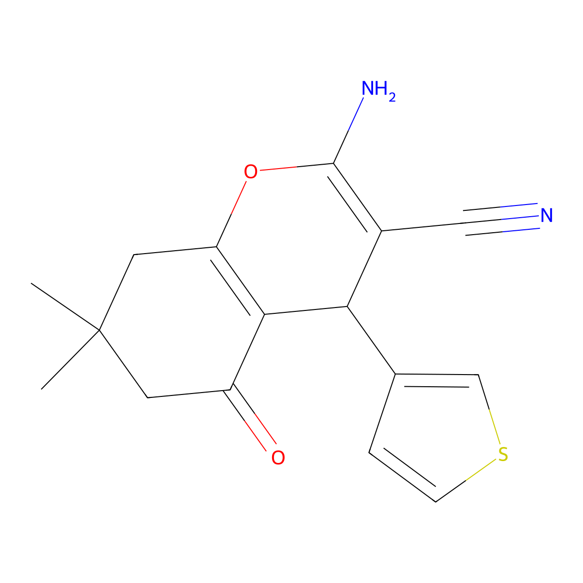 2-amino-7,7-dimethyl-5-oxo-4-(thiophen-3-yl)-5,6,7,8-tetrahydro-4H-chromene-3-carbonitrile molecular structure, CAS 327167-99-7