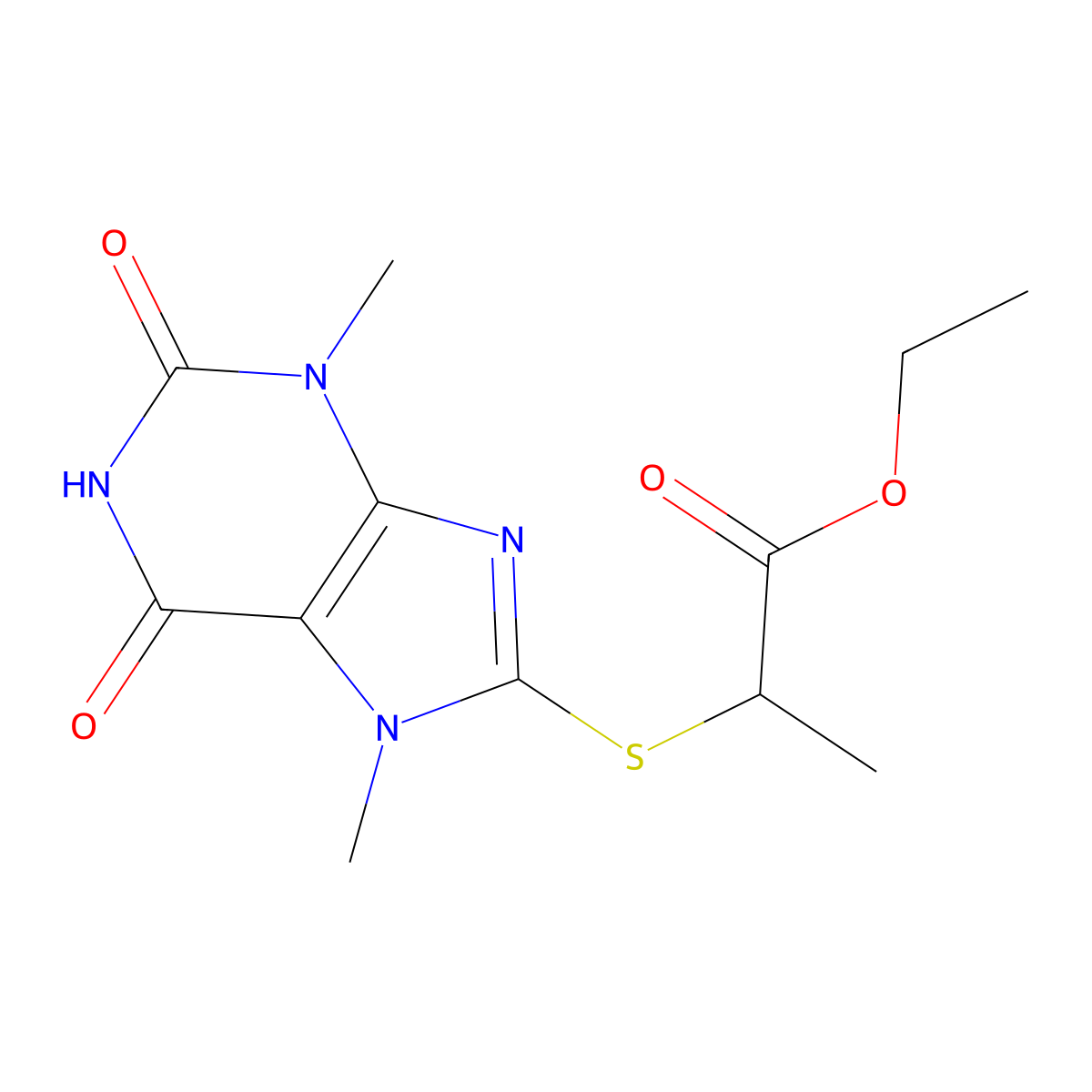 ethyl 2-[(3,7-dimethyl-2,6-dioxo-2,3,6,7-tetrahydro-1H-purin-8-yl)sulfanyl]propanoate molecular structure, CAS 327168-14-9