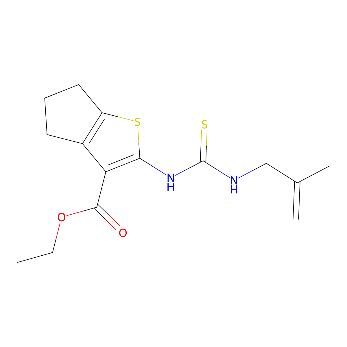 ethyl 2-(2-methylprop-2-enylcarbamothioylamino)-5,6-dihydro-4H-cyclopenta[b]thiophene-3-carboxylate molecular structure, CAS 327168-18-3