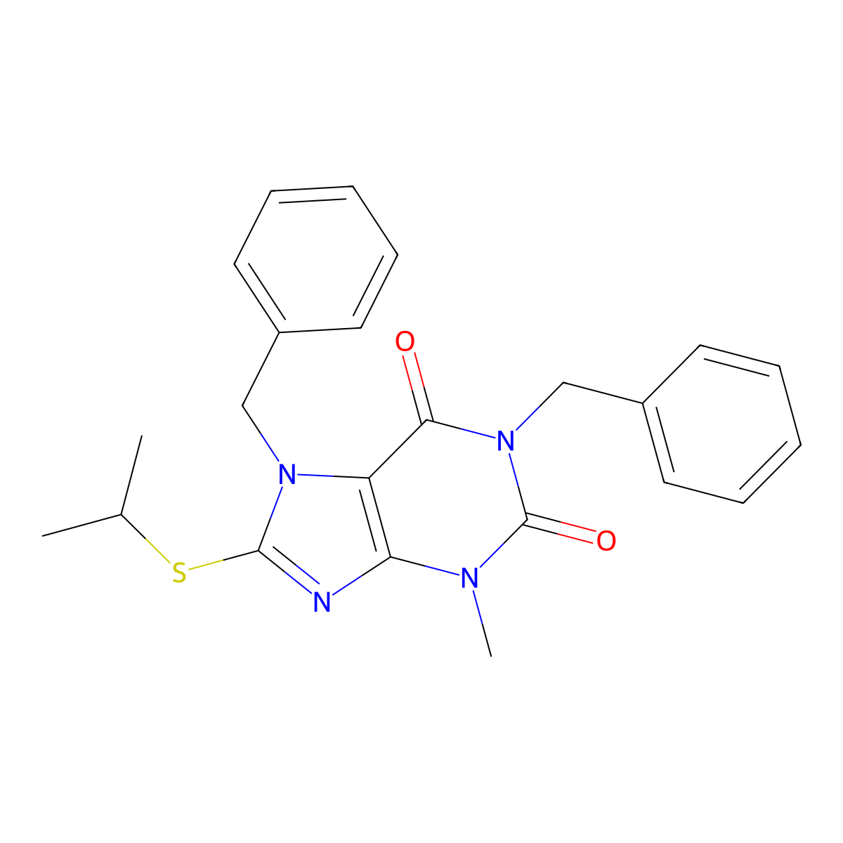 1,7-Dibenzyl-3-methyl-8-propan-2-ylsulfanylpurine-2,6-dione molecular structure, CAS 327168-29-6