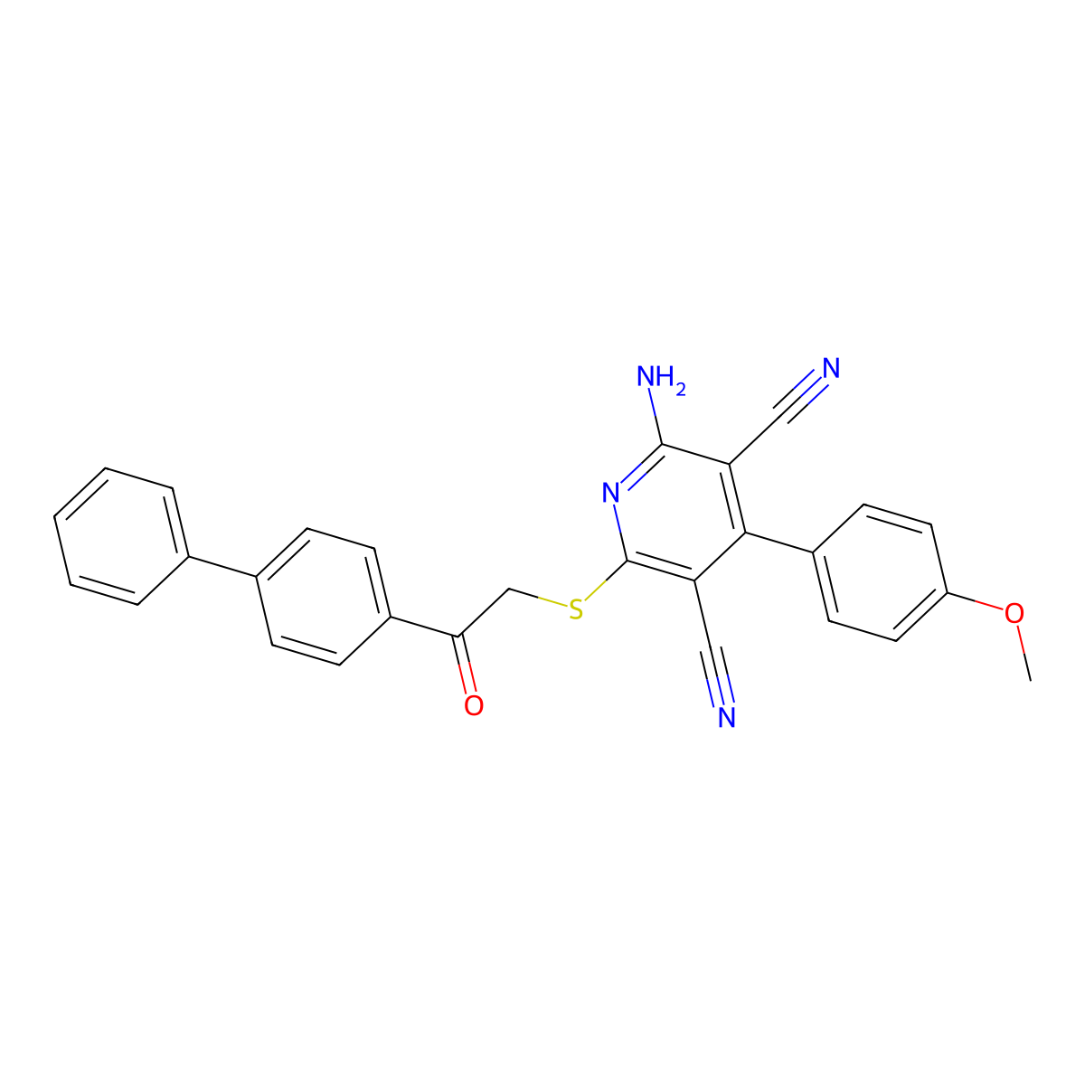 2-Amino-4-(4-methoxyphenyl)-6-[2-oxo-2-(4-phenylphenyl)ethyl]sulfanylpyridine-3,5-dicarbonitrile molecular structure, CAS 327168-33-2