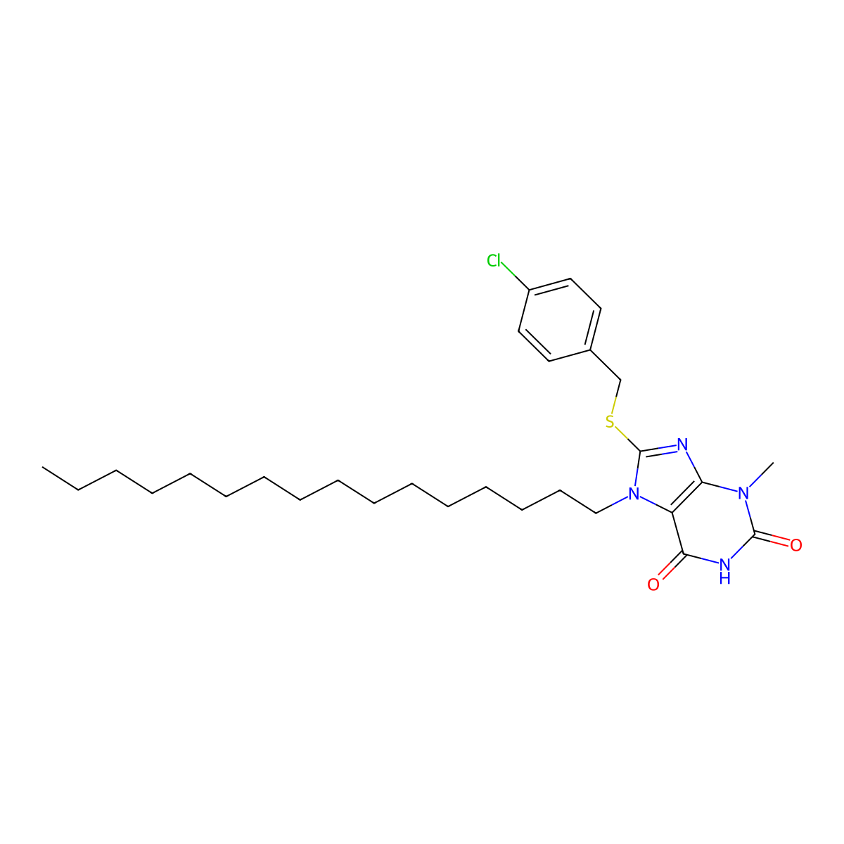8-[(4-chlorobenzyl)sulfanyl]-7-hexadecyl-3-methyl-3,7-dihydro-1H-purine-2,6-dione molecular structure, CAS 327168-37-6