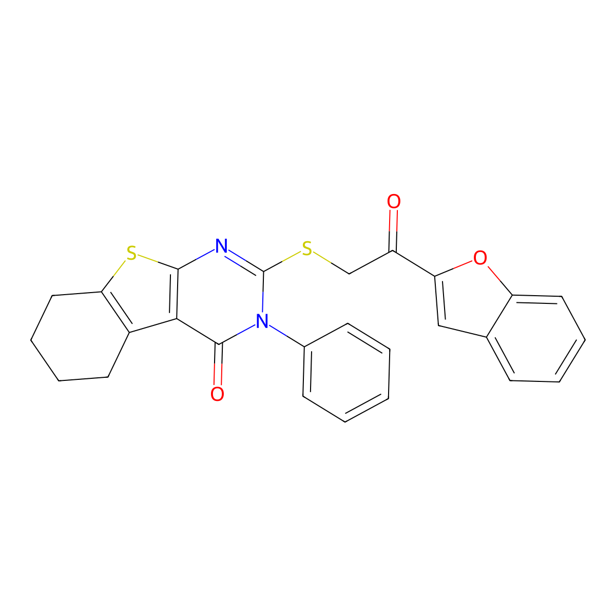 2-[2-(1-Benzofuran-2-yl)-2-oxoethyl]sulfanyl-3-phenyl-5,6,7,8-tetrahydro-[1]benzothiolo[2,3-d]pyrimidin-4-one molecular structure, CAS 327168-46-7