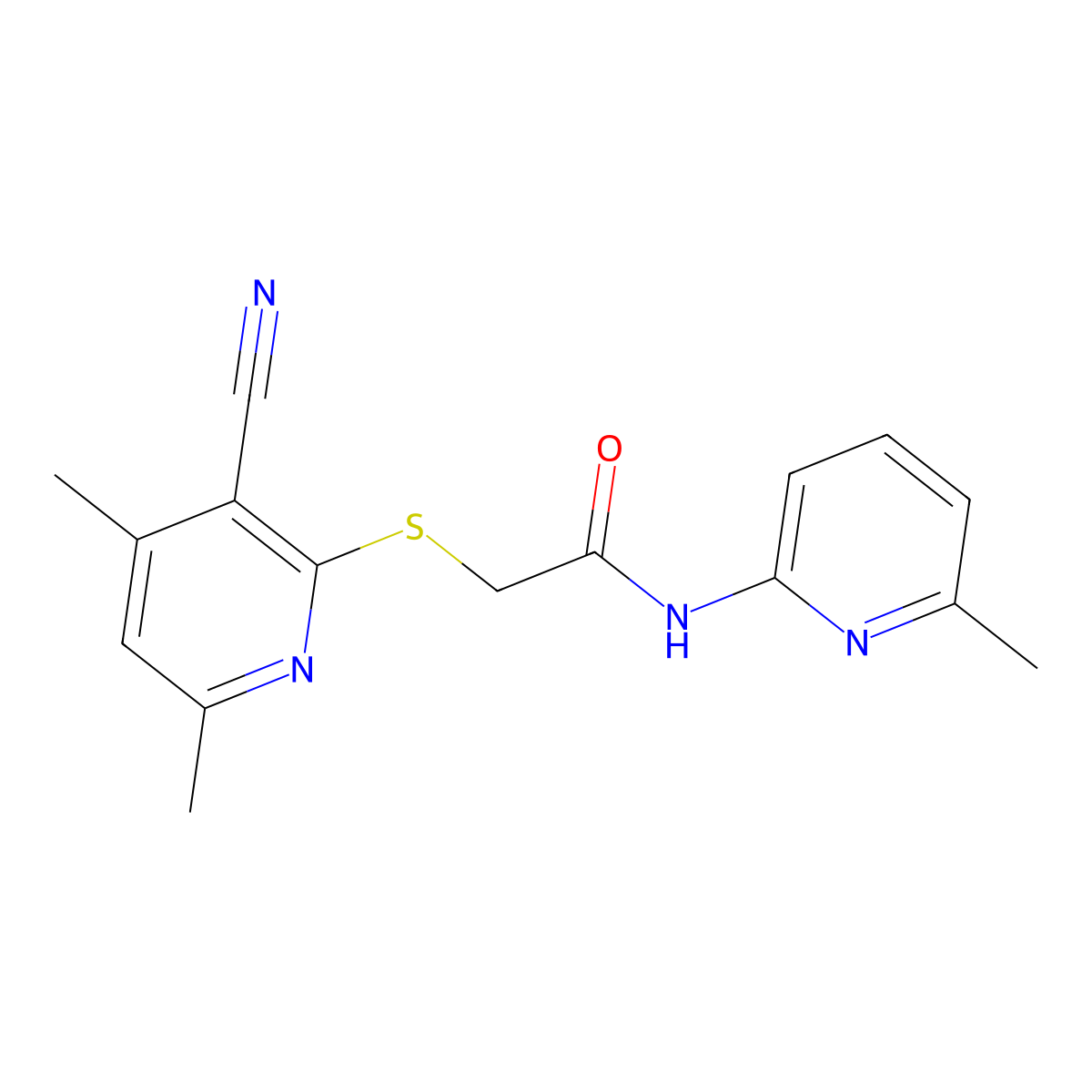2-(3-cyano-4,6-dimethylpyridin-2-yl)sulfanyl-N-(6-methylpyridin-2-yl)acetamide molecular structure, CAS 327168-72-9