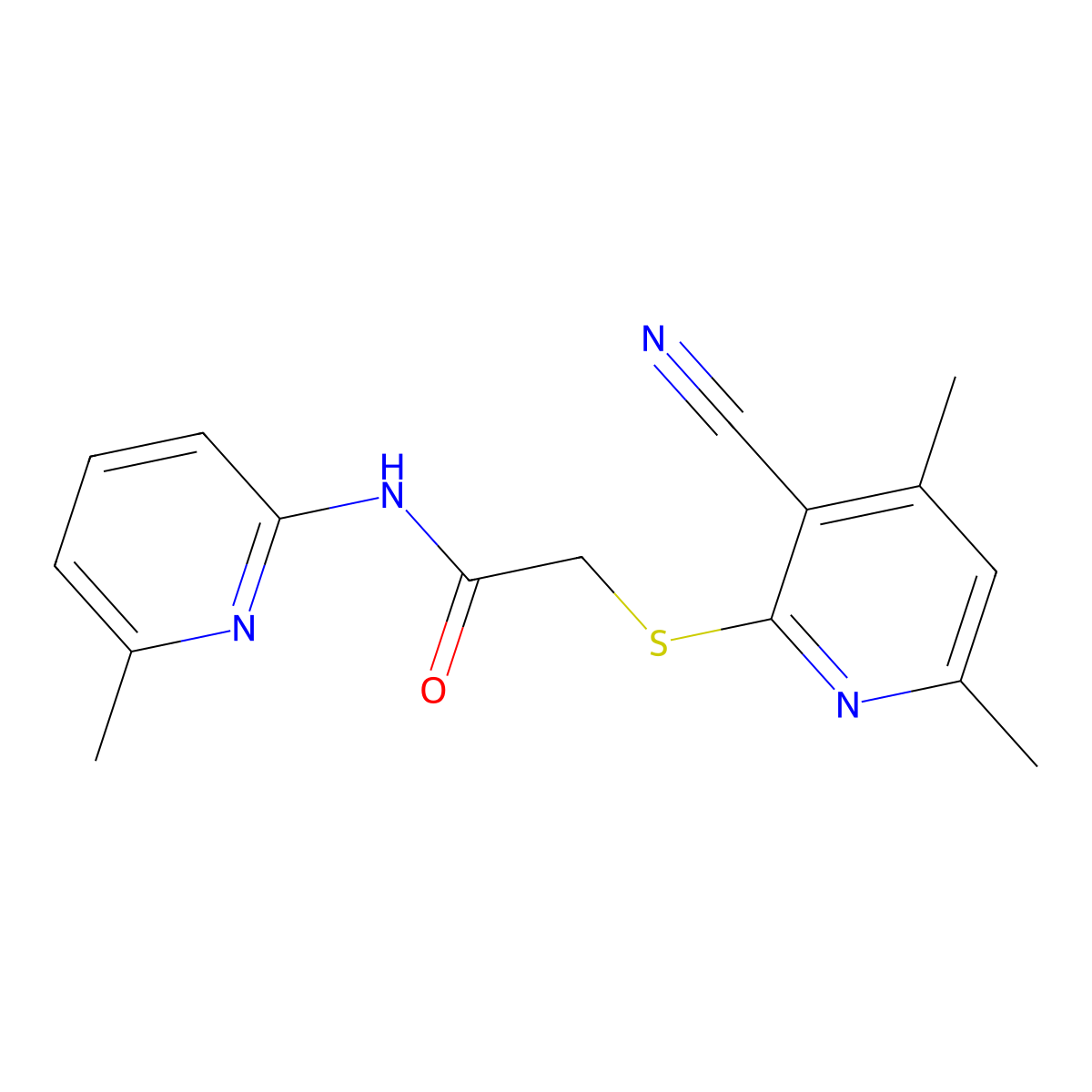 2-(3-cyano-4,6-dimethylpyridin-2-yl)sulfanyl-N-(6-methylpyridin-2-yl)acetamide molecular structure, CAS 327168-72-9