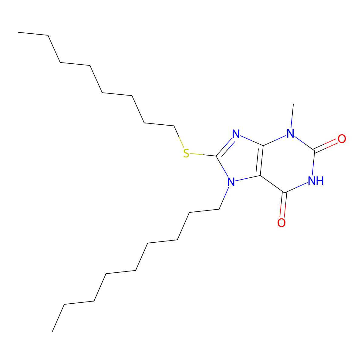 3-Methyl-7-nonyl-8-octylsulfanyl-3,7-dihydro-purine-2,6-dione molecular structure, CAS 327168-89-8