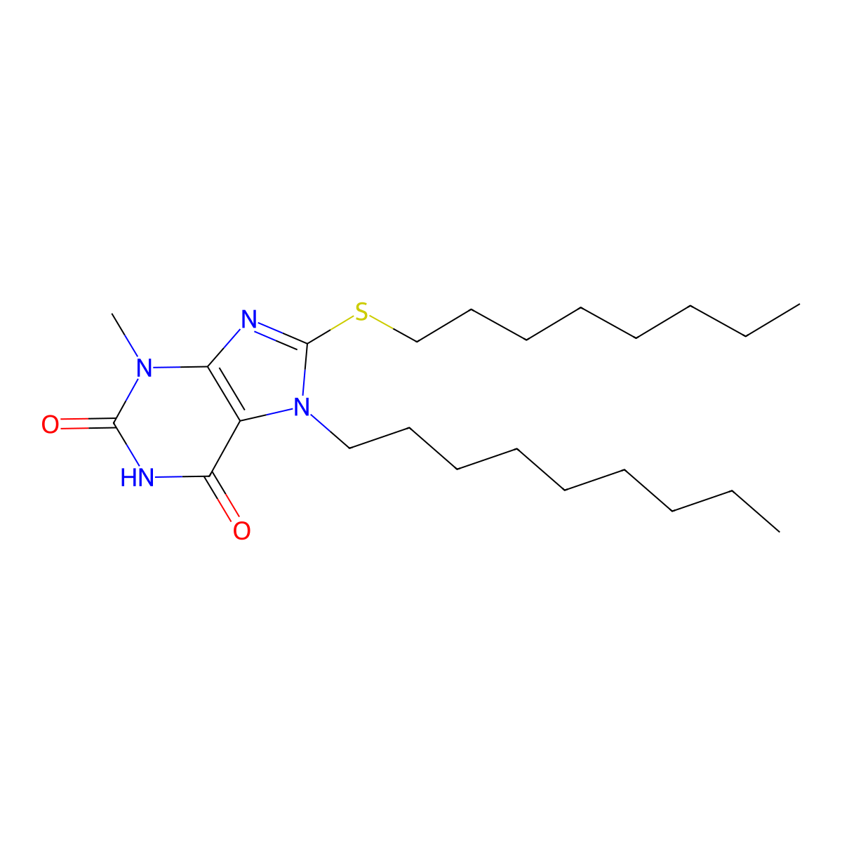 3-Methyl-7-nonyl-8-octylsulfanyl-3,7-dihydro-purine-2,6-dione molecular structure, CAS 327168-89-8