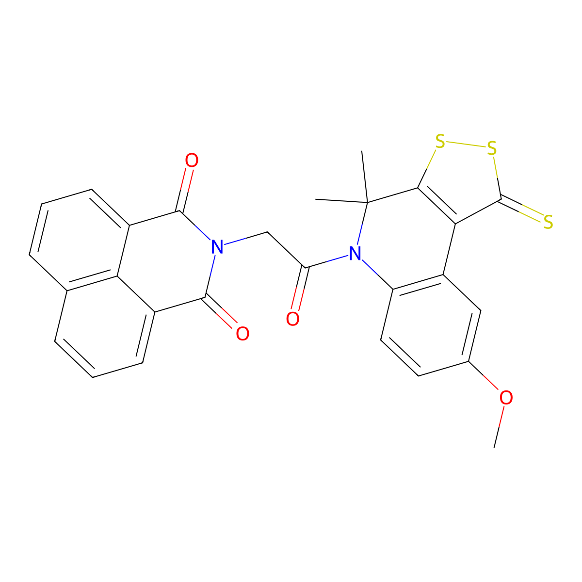 2-[2-(8-methoxy-4,4-dimethyl-1-thioxo-1,4-dihydro-5H-[1,2]dithiolo[3,4-c]quinolin-5-yl)-2-oxoethyl]-1H-benzo[de]isoquinoline-1,3(2H)-dione molecular structure, CAS 327168-94-5