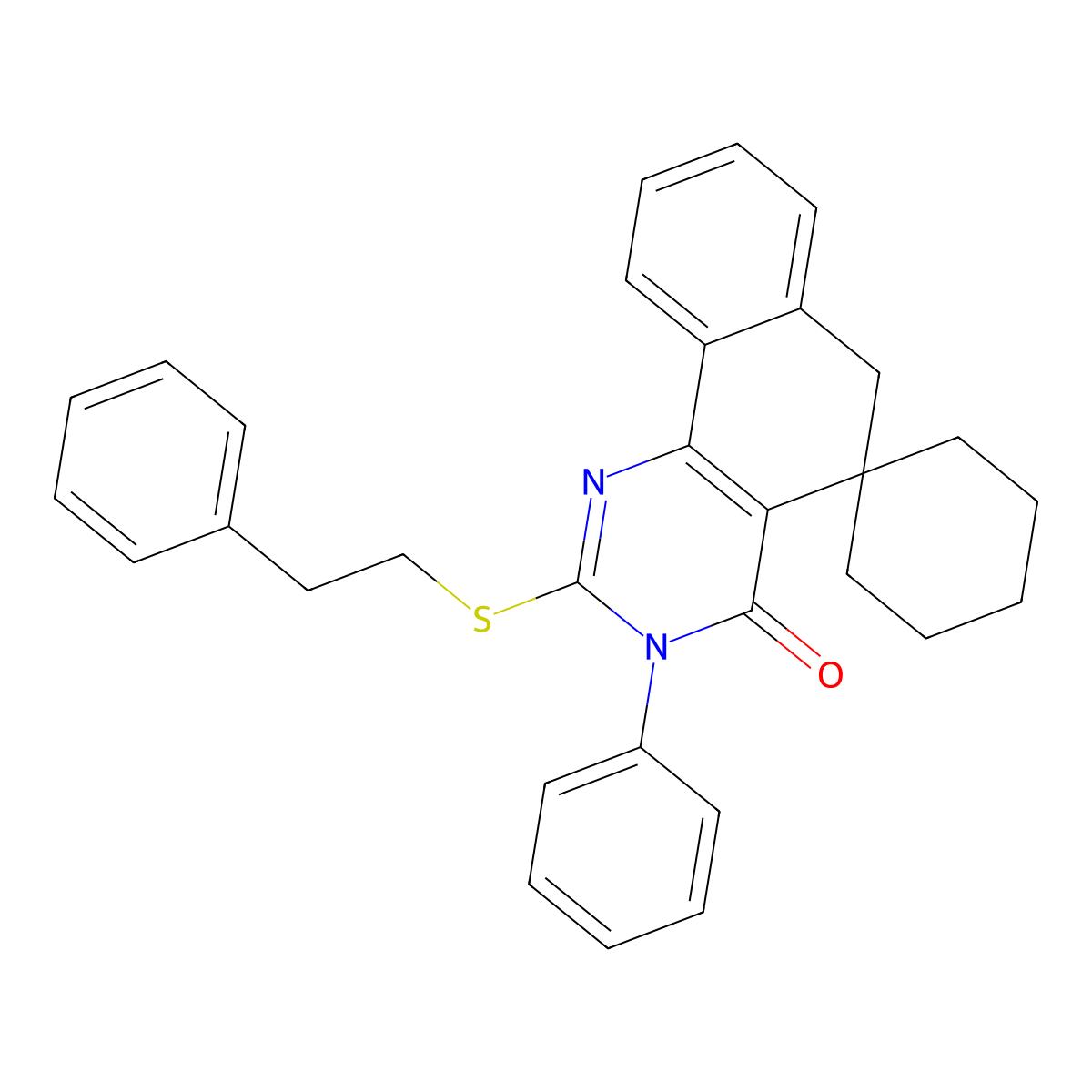 3-phenyl-2-(2-phenylethylsulfanyl)spiro[6H-benzo[h]quinazoline-5,1'-cyclohexane]-4-one molecular structure, CAS 327169-04-0