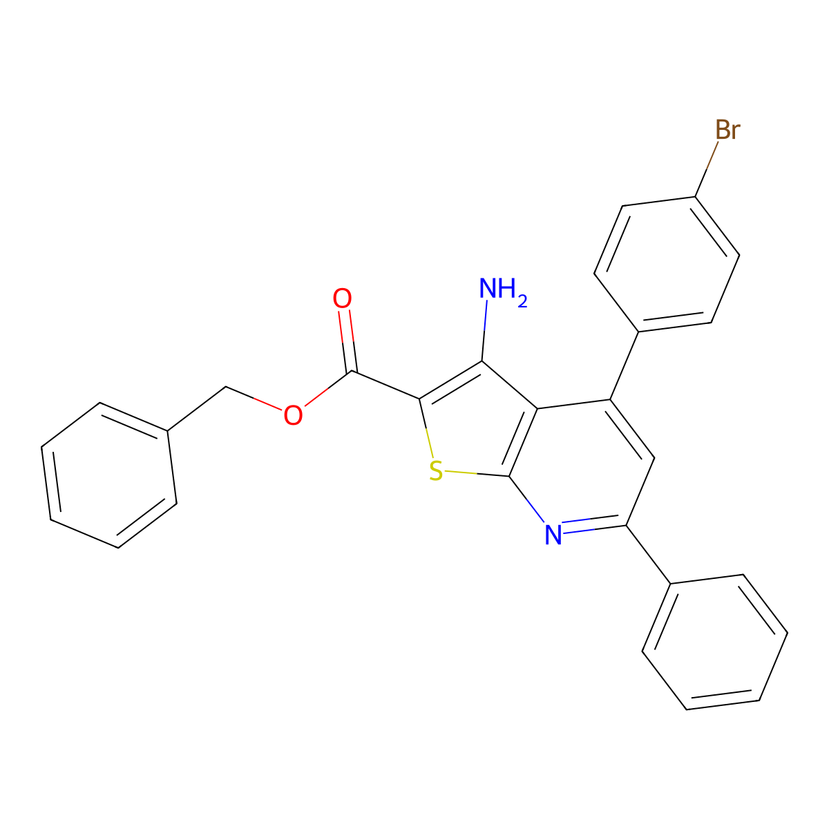 Benzyl 3-amino-4-(4-bromophenyl)-6-phenylthieno[2,3-b]pyridine-2-carboxylate molecular structure, CAS 327169-18-6