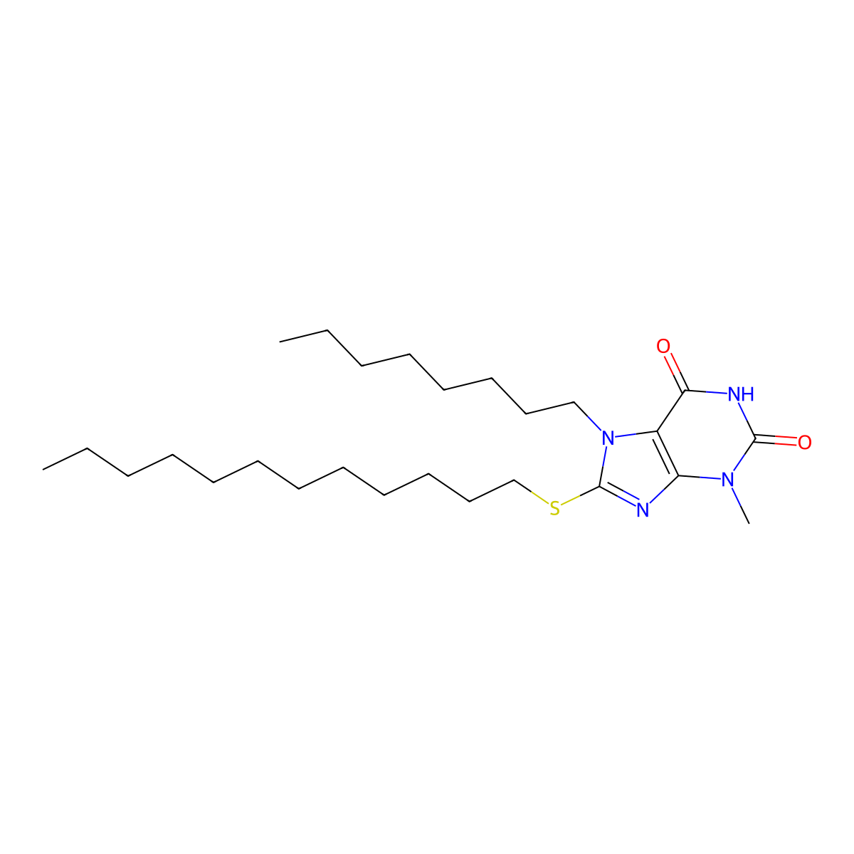 8-(dodecylsulfanyl)-3-methyl-7-octyl-3,7-dihydro-1H-purine-2,6-dione molecular structure, CAS 327169-20-0