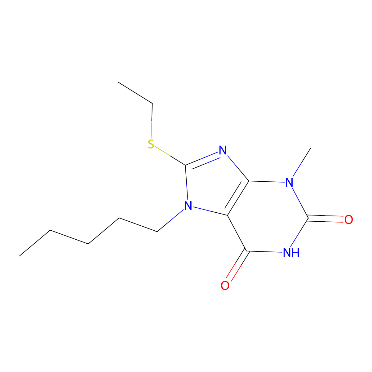 8-Ethylsulfanyl-3-methyl-7-pentylpurine-2,6-dione molecular structure, CAS 327169-65-3