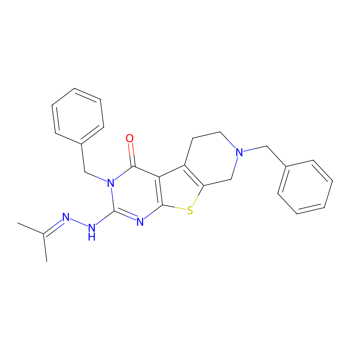 3,7-dibenzyl-2-(2-propan-2-ylidenehydrazinyl)-6,8-dihydro-5H-pyrido[2,3]thieno[2,4-b]pyrimidin-4-one molecular structure, CAS 327169-69-7