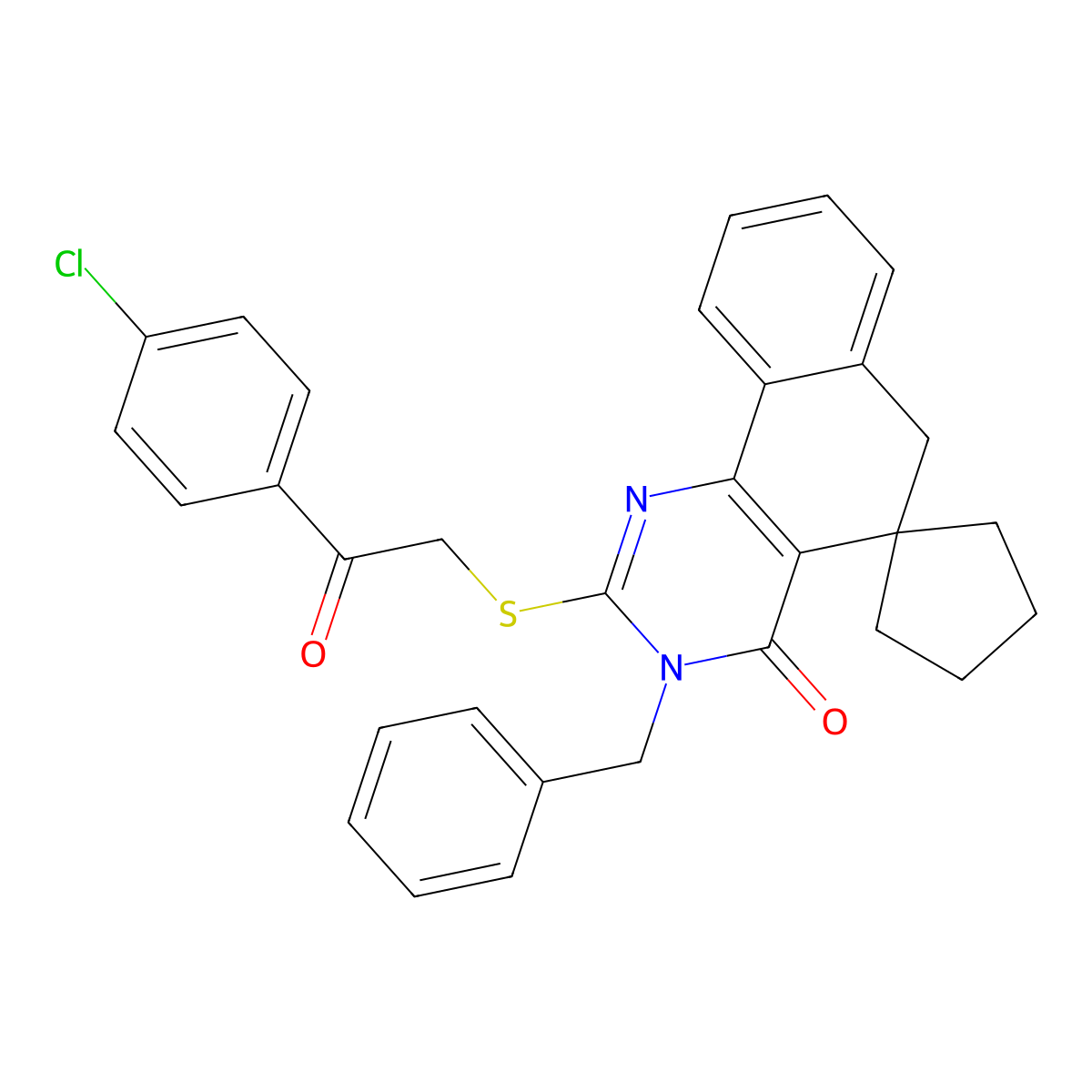 3-benzyl-2-[2-(4-chlorophenyl)-2-oxoethyl]sulfanylspiro[6H-benzo[h]quinazoline-5,1'-cyclopentane]-4-one molecular structure, CAS 327169-79-9