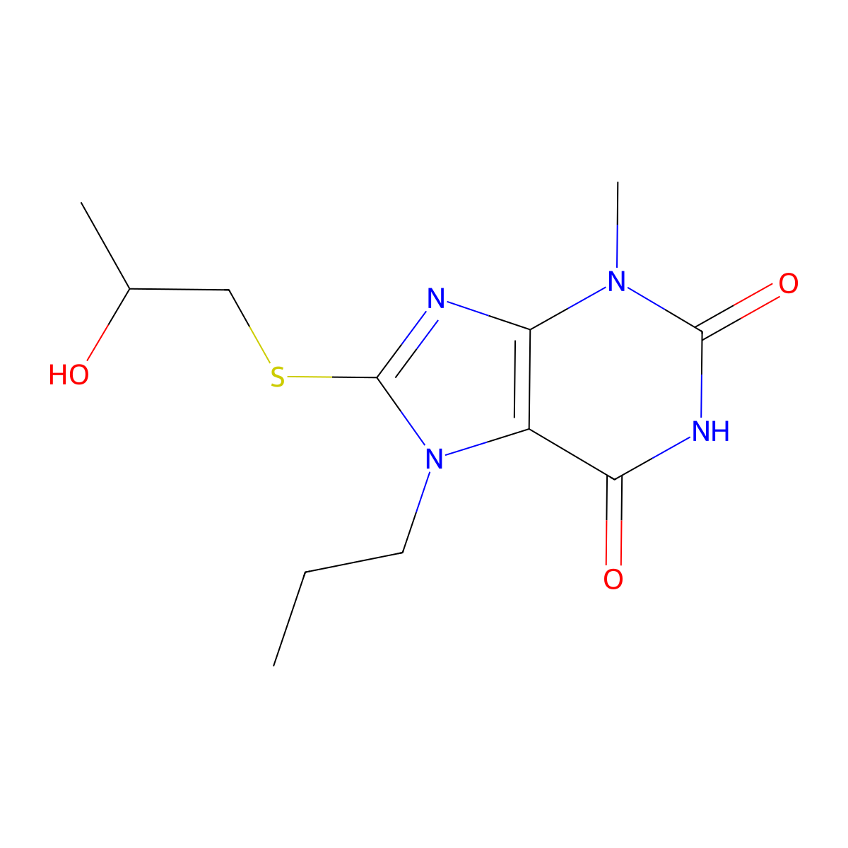 8-(2-Hydroxypropylsulfanyl)-3-methyl-7-propylpurine-2,6-dione molecular structure, CAS 327169-82-4