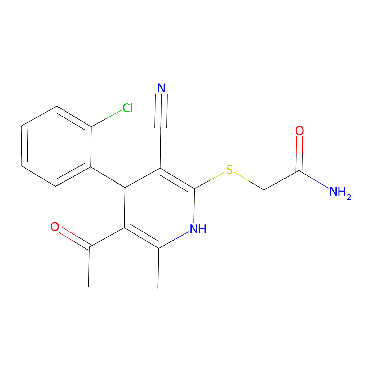 2-[[5-Acetyl-4-(2-chlorophenyl)-3-cyano-6-methyl-1,4-dihydropyridin-2-yl]sulfanyl]acetamide molecular structure, CAS 327169-94-8