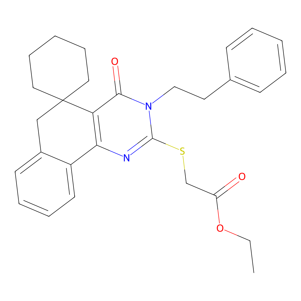 ethyl 2-[4-oxo-3-(2-phenylethyl)spiro[6H-benzo[h]quinazoline-5,1'-cyclohexane]-2-yl]sulfanylacetate molecular structure, CAS 327170-18-3