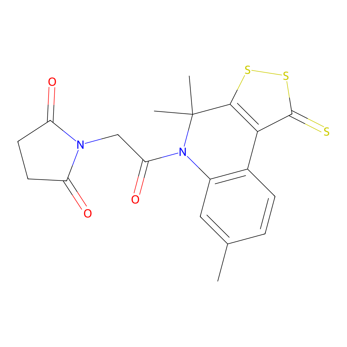 1-[2-oxo-2-(4,4,7-trimethyl-1-thioxo-1,4-dihydro-5H-[1,2]dithiolo[3,4-c]quinolin-5-yl)ethyl]-2,5-pyrrolidinedione molecular structure, CAS 327170-19-4