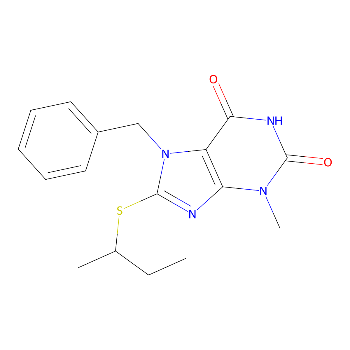 7-benzyl-8-(sec-butylthio)-3-methyl-1H-purine-2,6(3H,7H)-dione molecular structure, CAS 327170-26-3