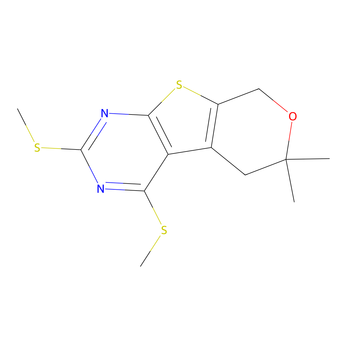 6,6-dimethyl-2,4-bis(methylsulfanyl)-5,8-dihydro-6H-pyrano[4',3':4,5]thieno[2,3-d]pyrimidine molecular structure, CAS 327170-36-5