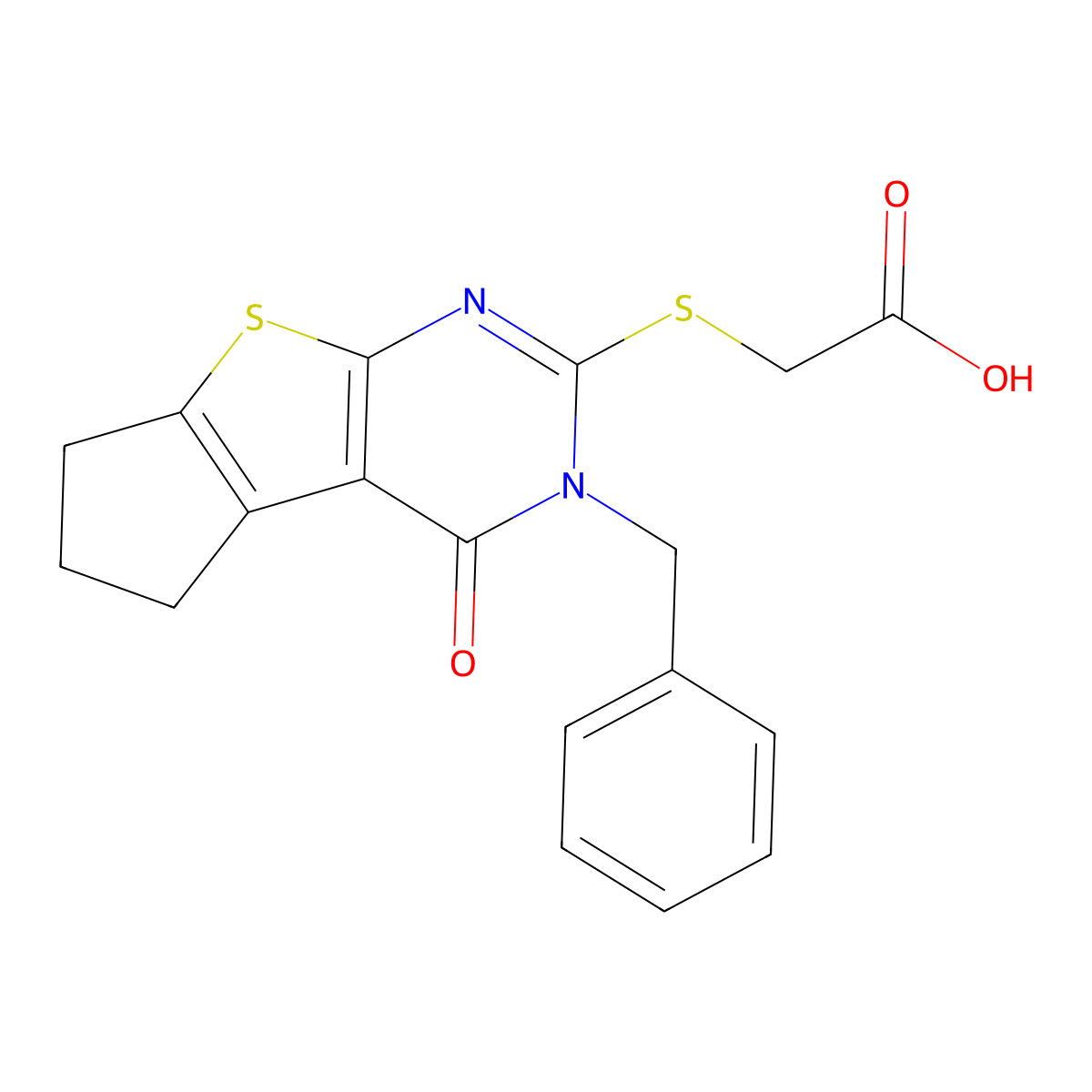 [(3-benzyl-4-oxo-3,5,6,7-tetrahydro-4H-cyclopenta[4,5]thieno[2,3-d]pyrimidin-2-yl)sulfanyl]acetic acid molecular structure, CAS 327170-56-9