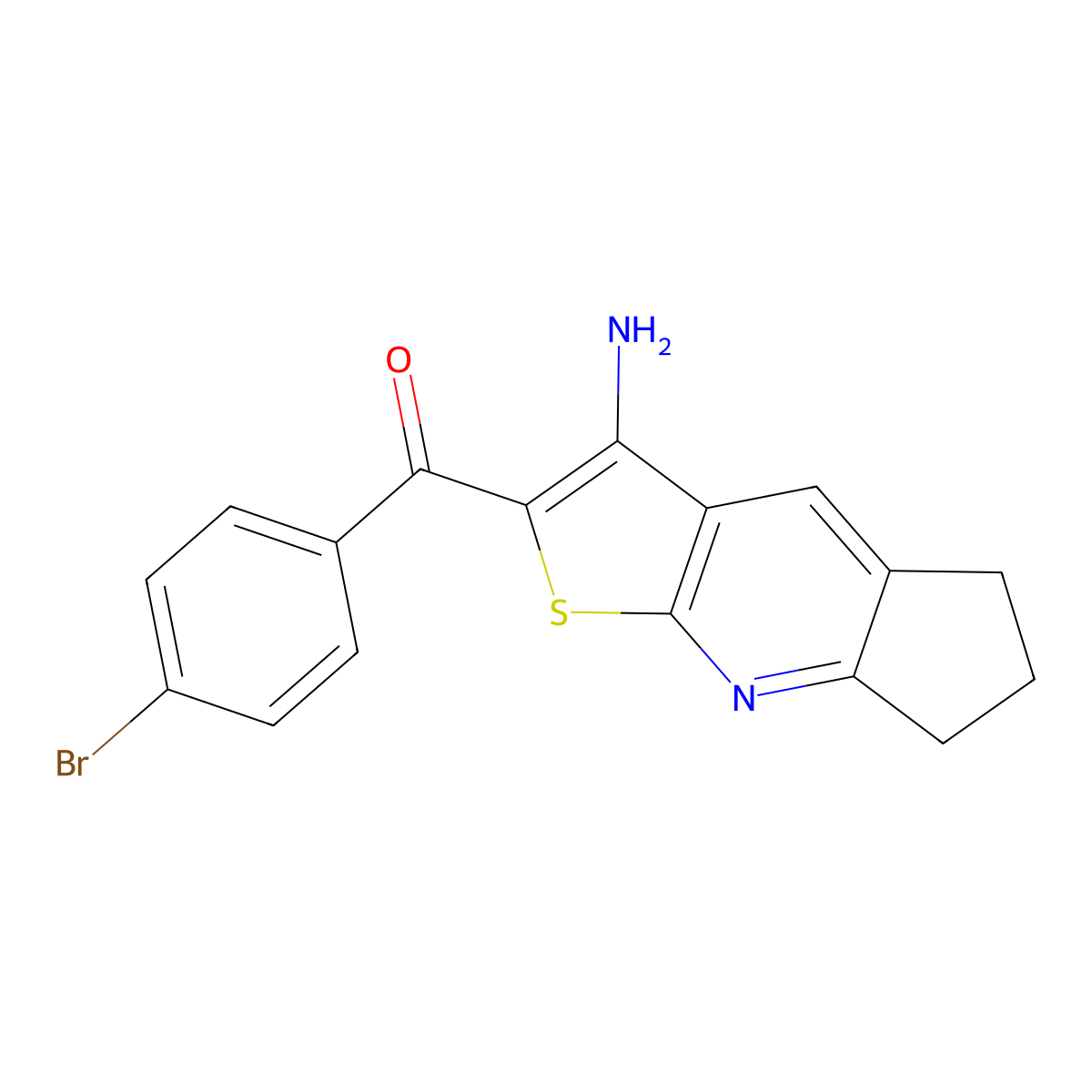 (3-Amino-6,7-dihydro-5H-cyclopenta[B]thieno[3,2-E]pyridin-2-YL)(4-bromophenyl)methanone molecular structure, CAS 327170-65-0