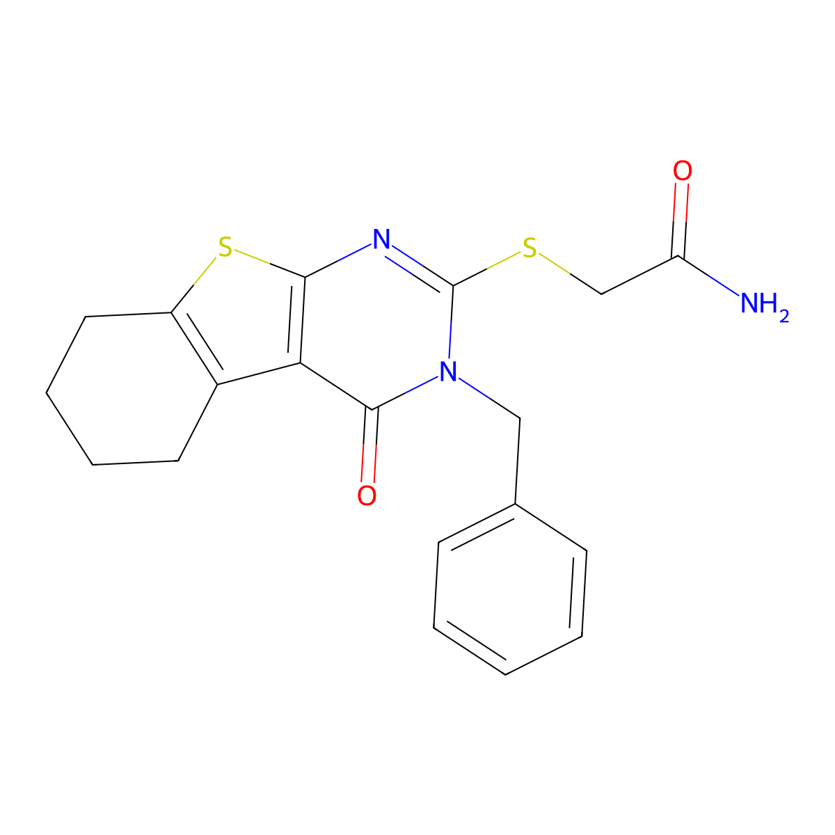 2-[(3-Benzyl-4-oxo-3,4,5,6,7,8-hexahydro[1]benzothieno[2,3-d]pyrimidin-2-yl)sulfanyl]acetamide molecular structure, CAS 327170-81-0