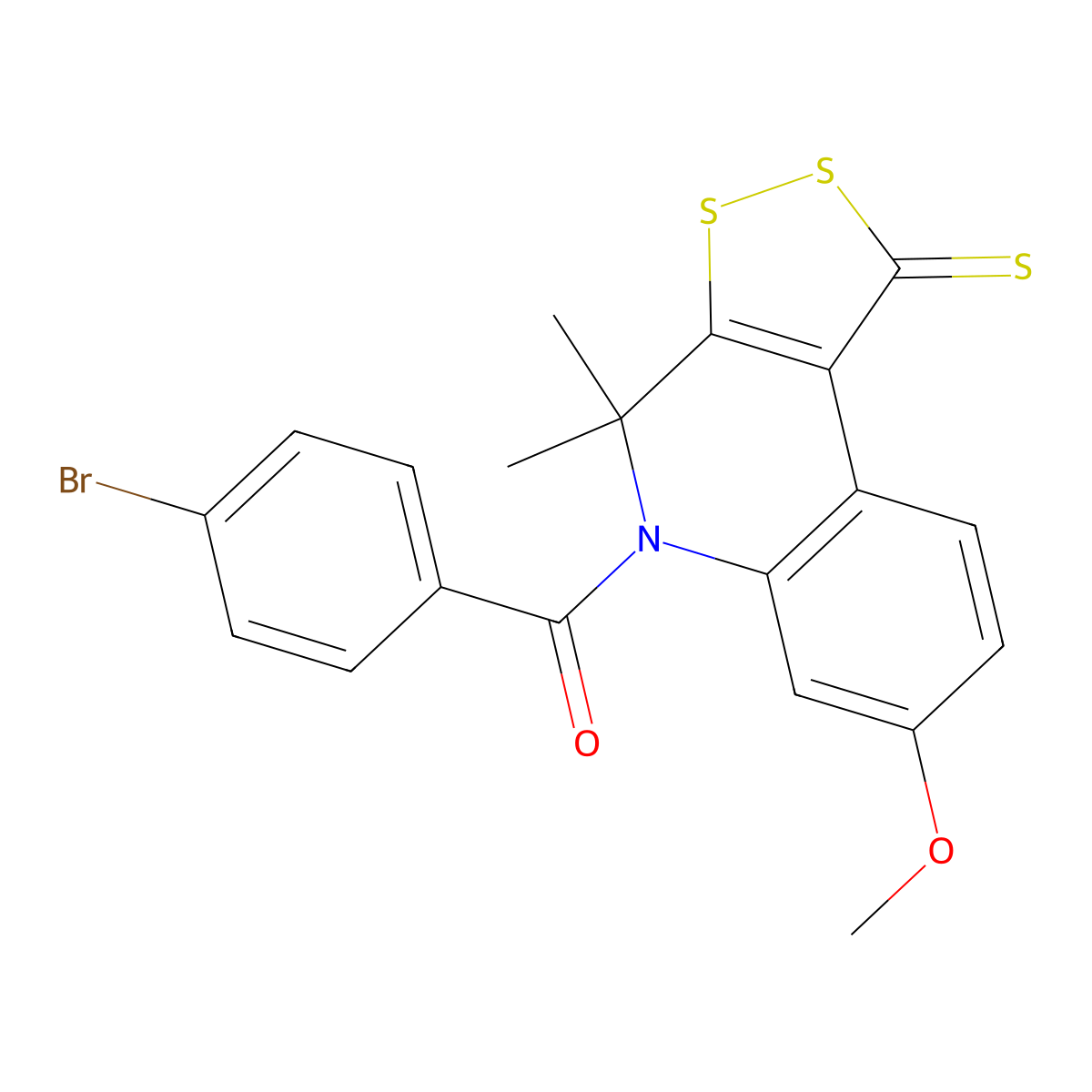 (4-Bromophenyl)-(7-methoxy-4,4-dimethyl-1-sulfanylidenedithiolo[3,4-c]quinolin-5-yl)methanone molecular structure, CAS 327171-05-1