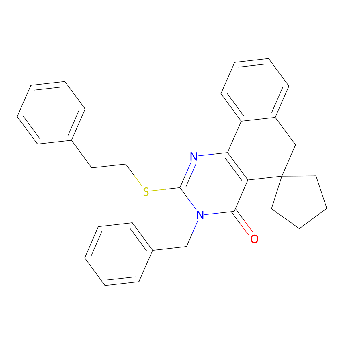 3-benzyl-2-[(2-phenylethyl)sulfanyl]-3H-spiro[benzo[h]quinazoline-5,1'-cyclopentan]-4(6H)-one molecular structure, CAS 327171-13-1