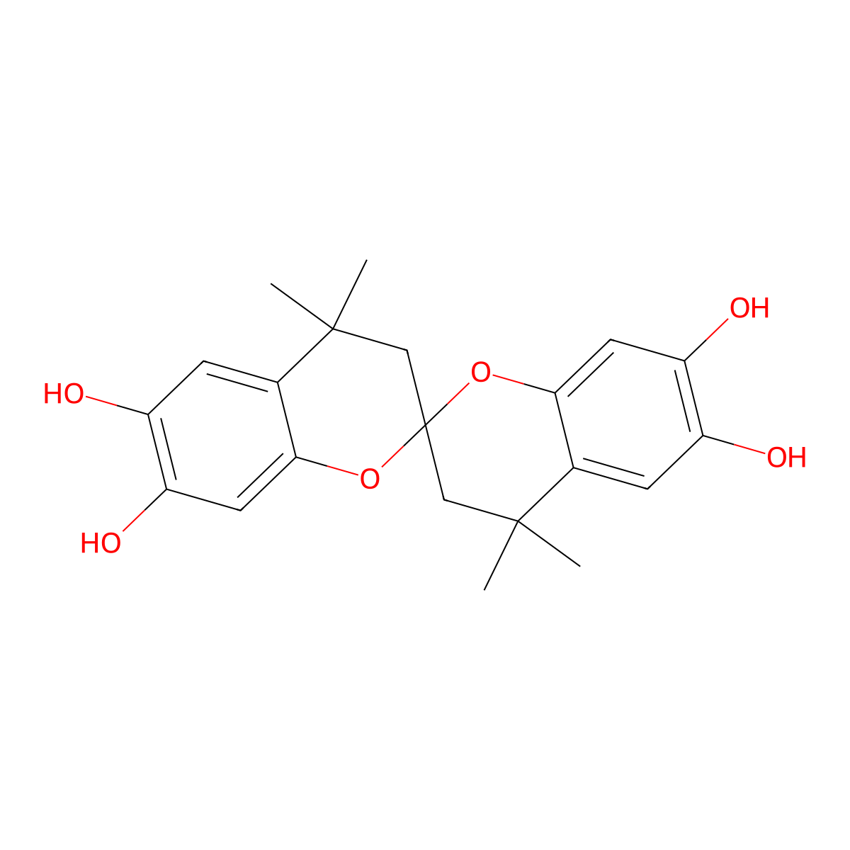 6,6',7,7'-Tetrahydroxy-4,4,4',4'-tetramethyl-2,2'-spirobichroman molecular structure, CAS 32737-35-2