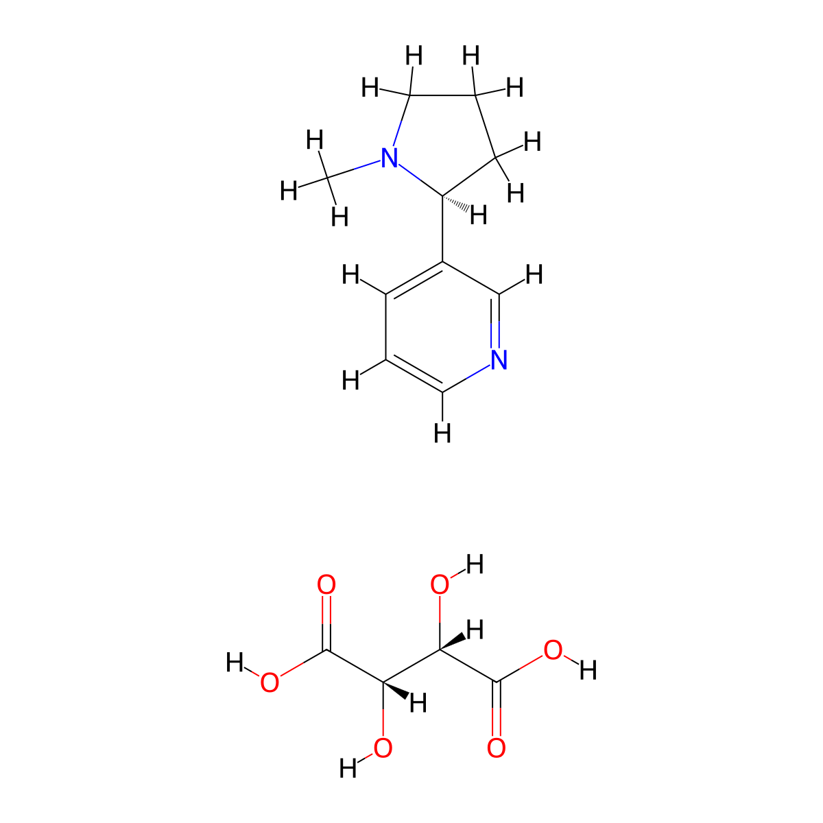 Pyridine, 3-((2S)-1-methyl-2-pyrrolidinyl)-, (2R,3R)-2,3-dihydroxybutanedioate molecular structure, CAS 3275-73-8