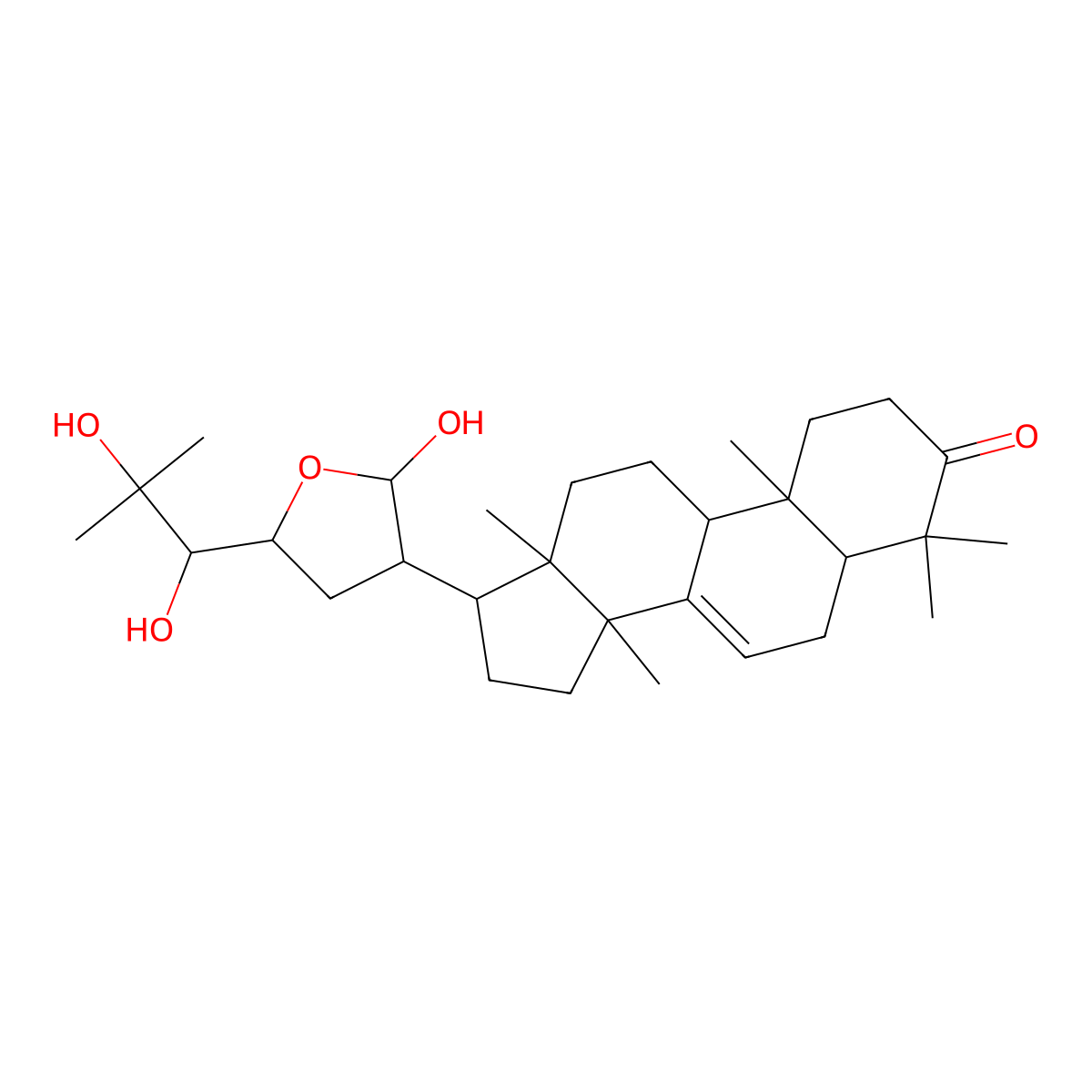 (13alpha,14beta,17alpha,20S,21R,23R,24S)-21,23-Epoxy-21,24,25-trihydroxylanost-7-en-3-one molecular structure, CAS 32764-64-0