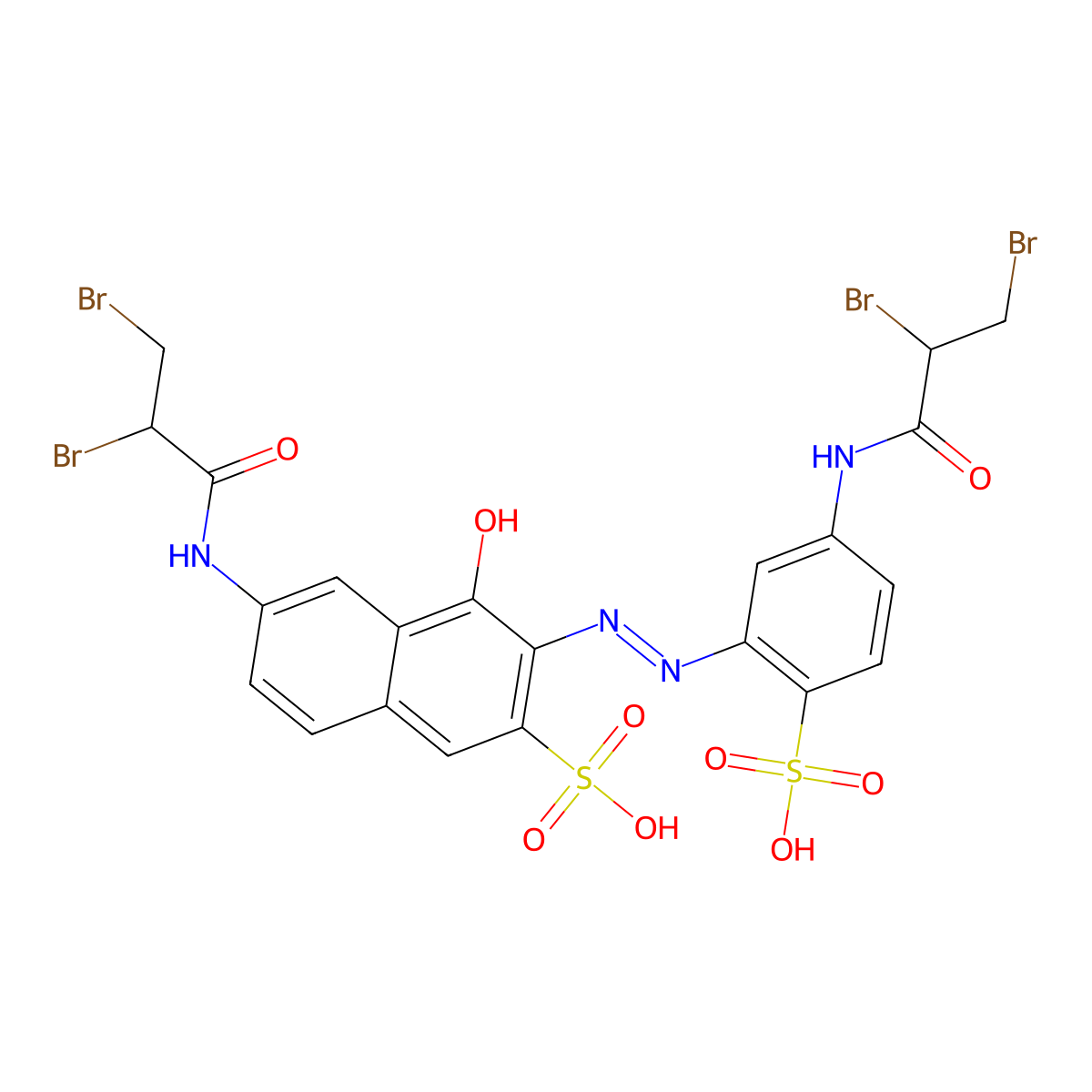 6-((2,3-Dibromo-1-oxopropyl)amino)-3-(2-(5-((2,3-dibromo-1-oxopropyl)amino)-2-sulfophenyl)diazenyl)-4-hydroxy-2-naphthalenesulfonic acid molecular structure, CAS 32781-74-1