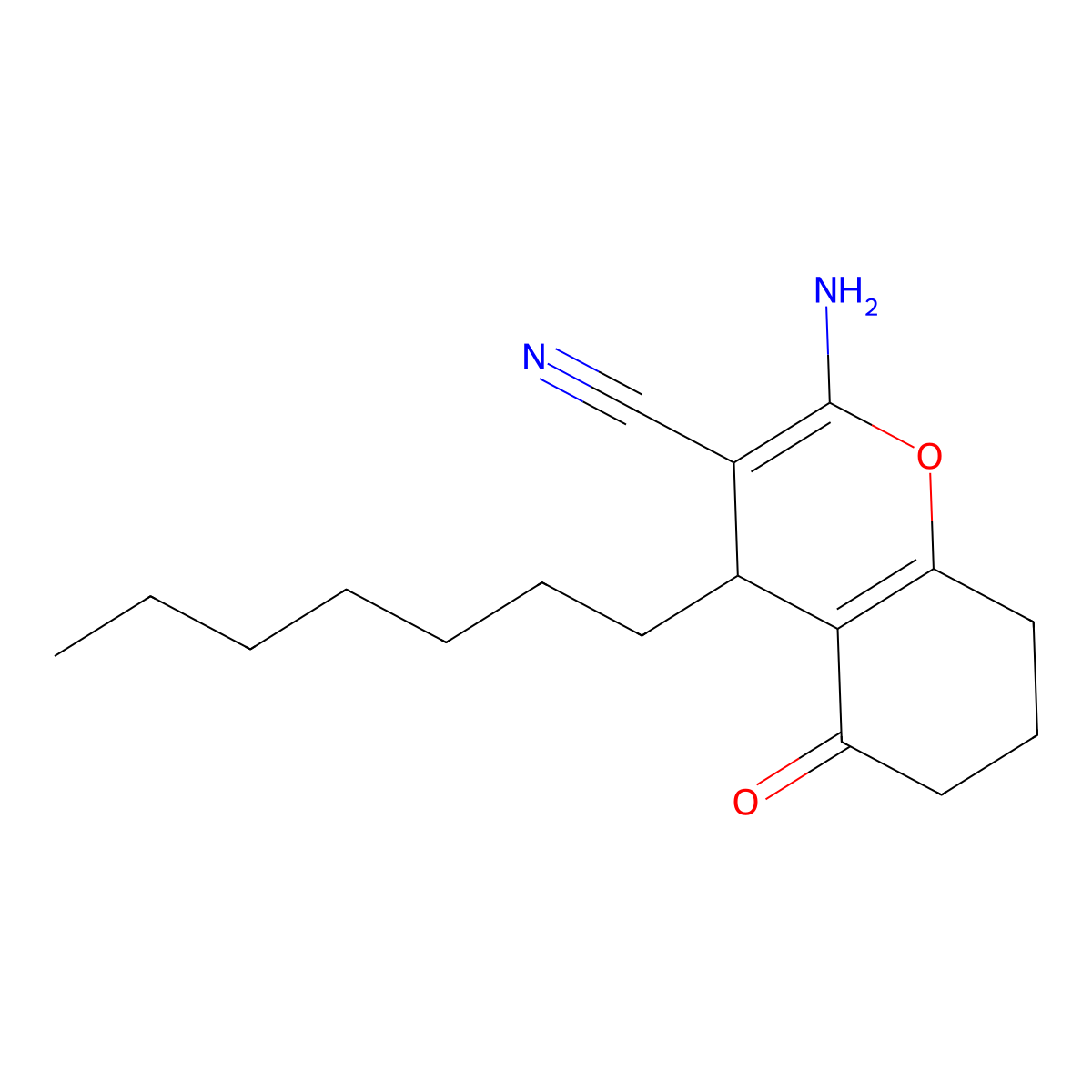 2-amino-4-heptyl-5-oxo-5,6,7,8-tetrahydro-4H-chromene-3-carbonitrile molecular structure, CAS 327971-32-4