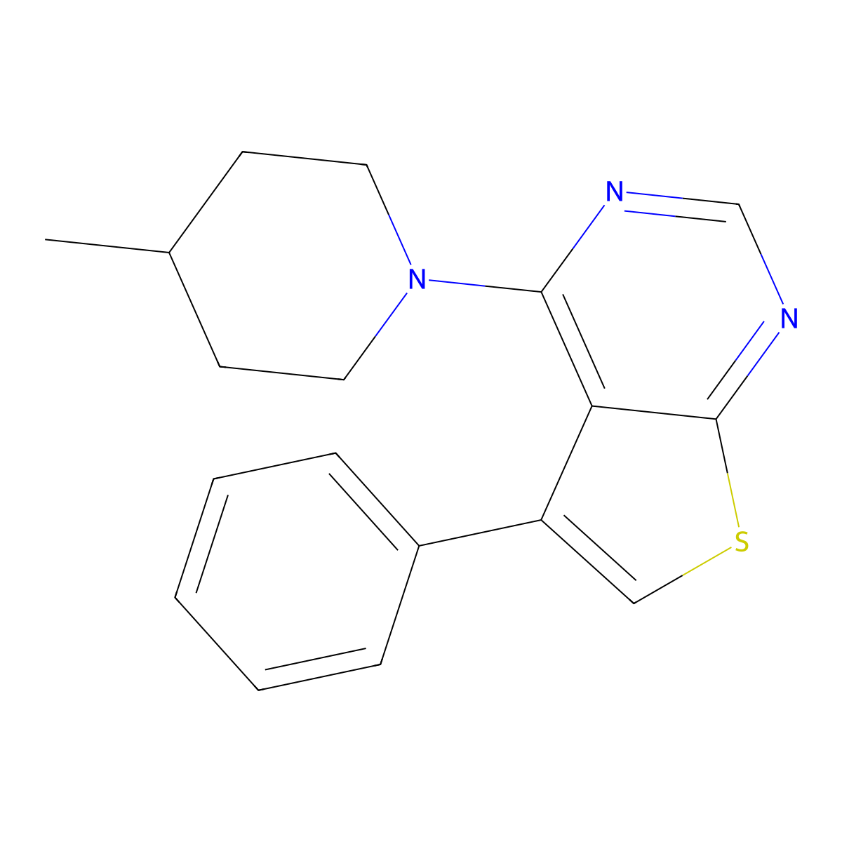 4-(4-Methylpiperidin-1-yl)-5-phenylthieno[2,3-d]pyrimidine molecular structure, CAS 327971-36-8